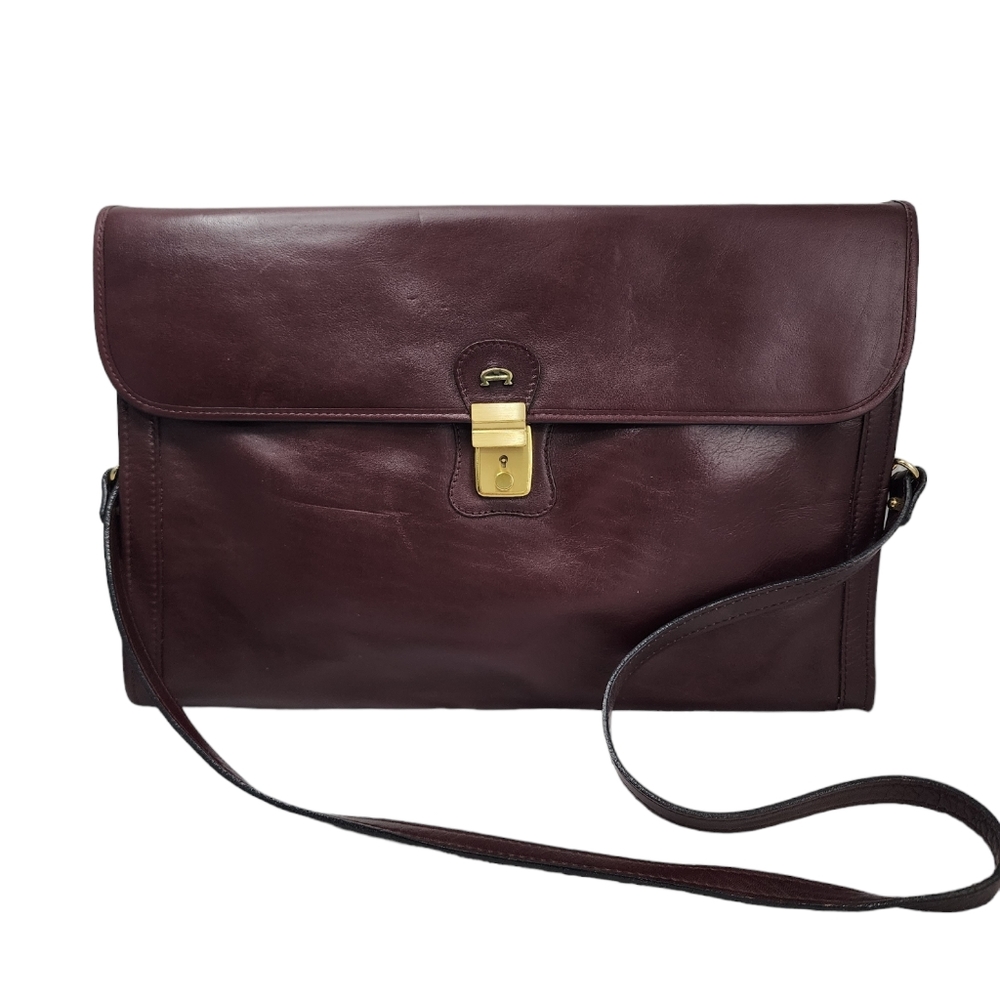 Vintage Leather Briefcase Padfolio Messenger Bag Oxblood 14.5" x 10" x 0.75"